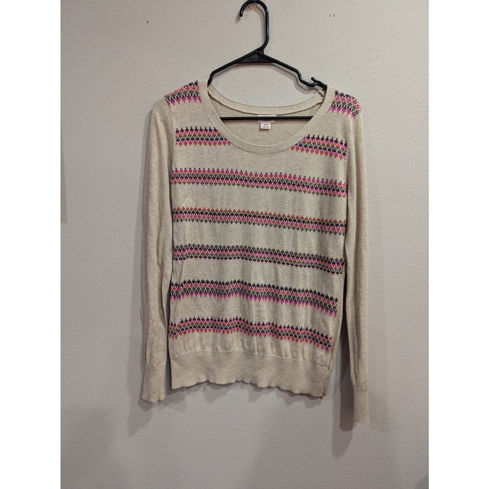 Mod 60s inspired print long sleeve crew neck knit multicolor shirt by Mossimo M